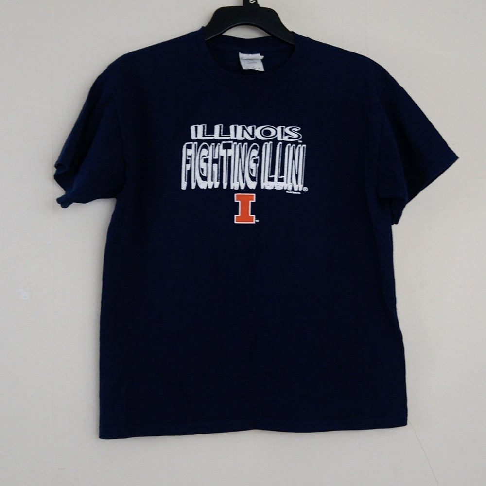 Short Sleeve Illinois Fighting Illini Graphic Crew Neck Cotton T-shirt Top